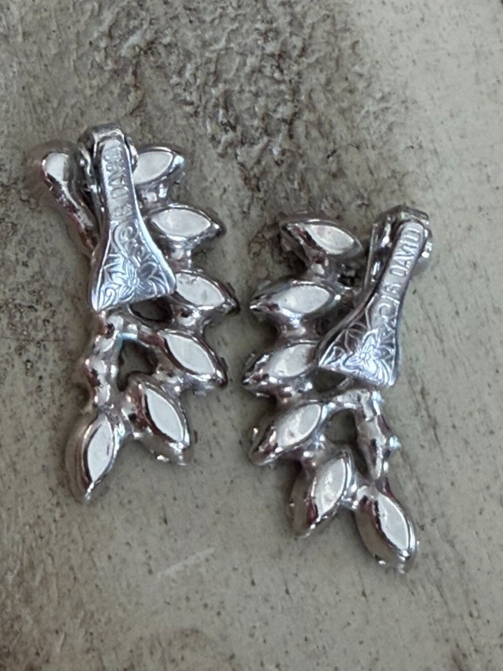 David Sigal Clip Earrings Silver Tone Red Marquise Clear Stones Signed Vintage - Picture 2 of 9